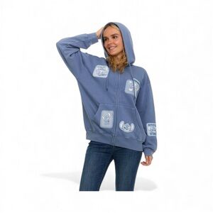 Stitch, Blue XXL Hoodie with embroidered patches new